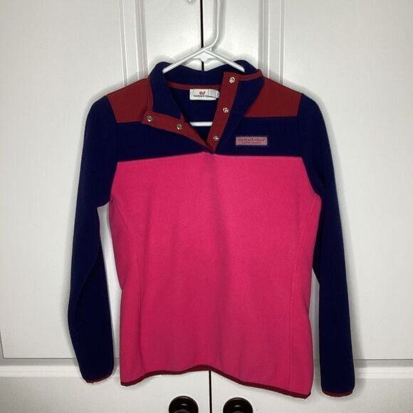 Ladies Vineyard Vines 1/4 Snap Fleece‎ Shep XXS Pink Maroon Navy - Picture 1 of 9
